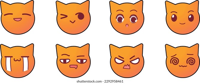 set of cats with different expression vector illustration .