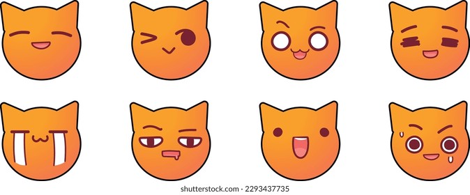 set of cats with different expression vector illustration .