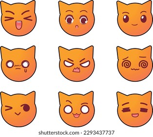 set of cats with different expression vector illustration .