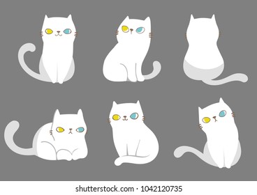 Set of cats in different poses on grey background. Vector illustration character design.