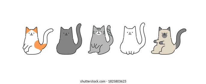 Set of cats in different poses. Vector illustration in flat style. Animal concept.