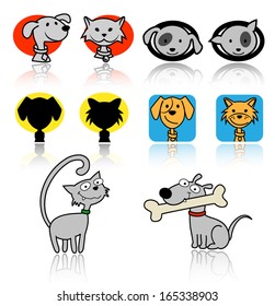 Set of cats and dogs icons. Vector illustration.