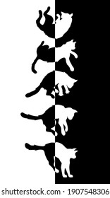 Eine Reihe von Katzen, die verschiedene Akte zeichnen. Die Katze fällt auf den Boden und versucht, sich zu kippen und sicher zu landen.