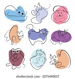 A set of cats drawn with one line