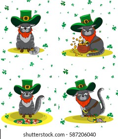 Set of Cats dressed as a leprechaun. Poster St. Patrick's Day