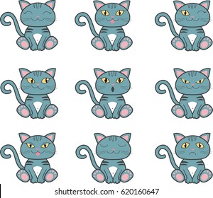 Set of cats emotions, cat emojis