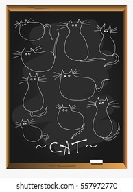 Set of cats with eyes silhouettes on blackboard background. vector illustration. hand drawn cats.