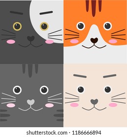 Set of cats faces