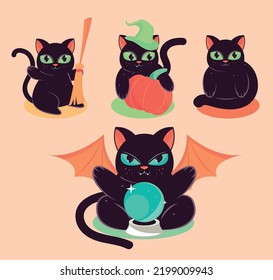 conjunto con gatos para halloween, diseño