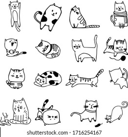 A Set of cats icons suitable for any cats and pets or animal content with doodle and cartoon style