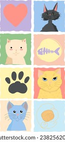 Set of cats icons. Various pets cats.