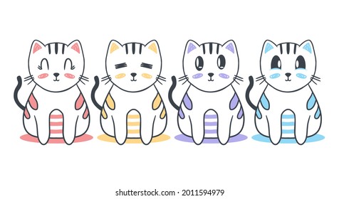 Juego de gatos línea personaje de arte ilustración caricatura concepto de diseño plano