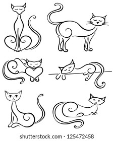 Set cats on a white background