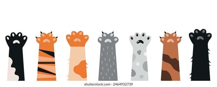 Set of Cats Paw Cartoon Illustration. Foot of domestic anima. Vector graphics