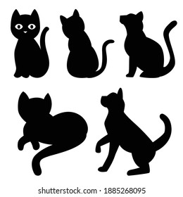 Juego de silueta de gatos, diferentes poses, aislar sobre fondo blanco - Ilustración vectorial