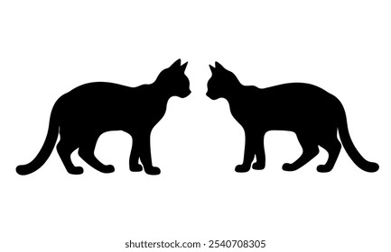 Set of cats silhouette in different poses. Hand drawn black cats isolated on white background.
