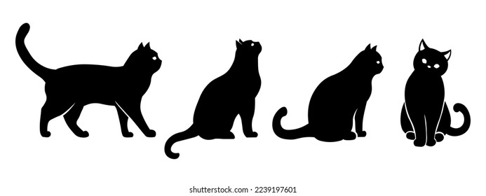 Set of cats. Silhouette of kittens. Vector illusttration.