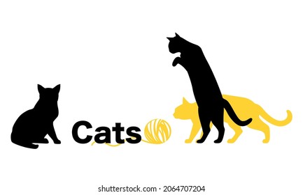 Set of Cats Silhouette on White Background. Icon Vector Illustration. Concept for  Logo, Print, Sticker.