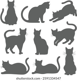 Set Of Cats Silhouette With Various Pose Vector Illustration Pet Kitten Animal Cute Pose