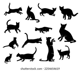 set of cats silhouettes, Cat silhouette vector, black cat silhouette, cats, black silhouette, black cats, set of cat, black cats