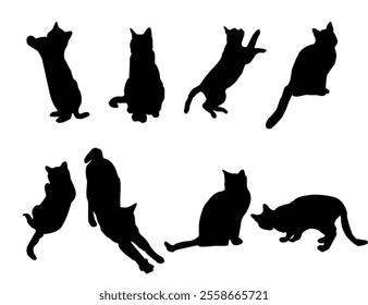 set of cats silhouettes, Cat silhouette vector, black cat silhouette, cats, black silhouette, black cats, set of cat, black cats