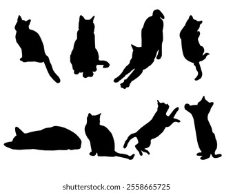 set of cats silhouettes, Cat silhouette vector, black cat silhouette, cats, black silhouette, black cats, set of cat, black cats