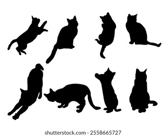 set of cats silhouettes, Cat silhouette vector, black cat silhouette, cats, black silhouette, black cats, set of cat, black cats