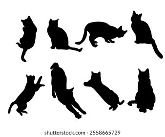 set of cats silhouettes, Cat silhouette vector, black cat silhouette, cats, black silhouette, black cats, set of cat, black cats