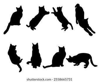 set of cats silhouettes, Cat silhouette vector, black cat silhouette, cats, black silhouette, black cats, set of cat, black cats