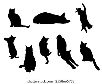 set of cats silhouettes, Cat silhouette vector, black cat silhouette, cats, black silhouette, black cats, set of cat, black cats