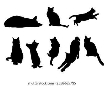 set of cats silhouettes, Cat silhouette vector, black cat silhouette, cats, black silhouette, black cats, set of cat, black cats