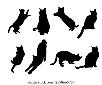 set of cats silhouettes, Cat silhouette vector, black cat silhouette, cats, black silhouette, black cats, set of cat, black cats