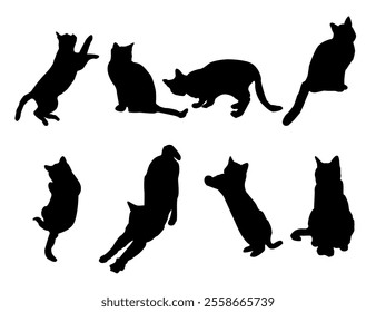 set of cats silhouettes, Cat silhouette vector, black cat silhouette, cats, black silhouette, black cats, set of cat, black cats