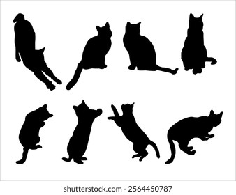 set of cats silhouettes, Cat silhouette vector, black cat silhouette, cats, black silhouette, black cats, set of cat, black cats