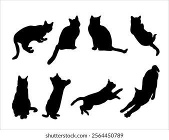 set of cats silhouettes, Cat silhouette vector, black cat silhouette, cats, black silhouette, black cats, set of cat, black cats