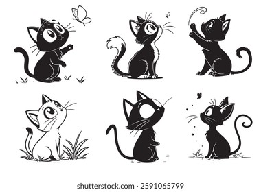 Set of cats silhouettes, Cute cat silhouette with Waite background, set icon silhouette cats.	