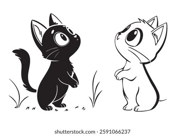 Set of cats silhouettes, Cute cat silhouette with Waite background, set icon silhouette cats. tow silhouette cats.	