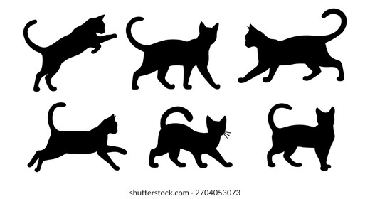 Conjunto de siluetas de gatos en diferentes poses Vector	
