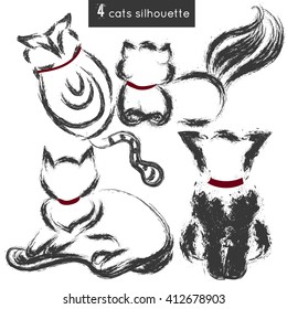 Set of cats silhouettes in different poses. Sketch for your design.