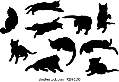 Set of cats silhouettes in different poses third variant