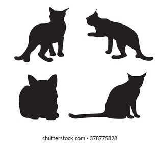 Set of cats Silhouettes isolated on a white background.