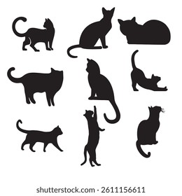 Set of cats Silhouettes on a white background.