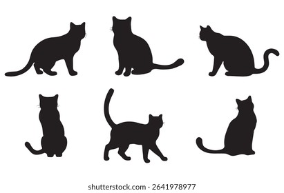 Set of cats Silhouettes on a white background.