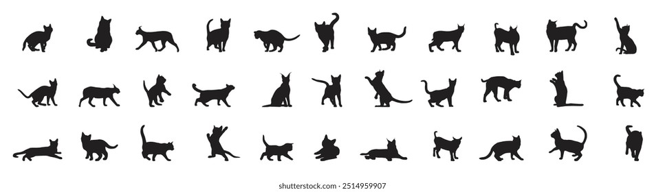 Conjunto de silhuetas Gatos Ilustração vetorial