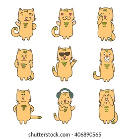 set of cats with various emotions
