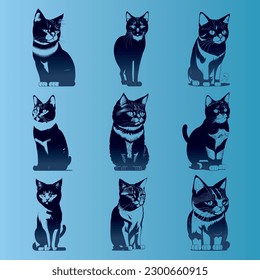 conjunto de ilustraciones vectoriales de gatos