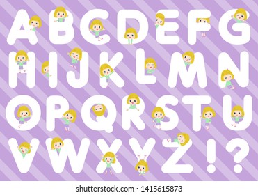 A set of Caucasian girl designed with alphabet.Characters with fun expressions pose various poses.It's vector art so it's easy to edit.

