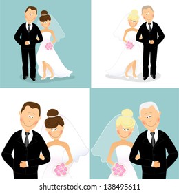 Set of caucasian wedding couples