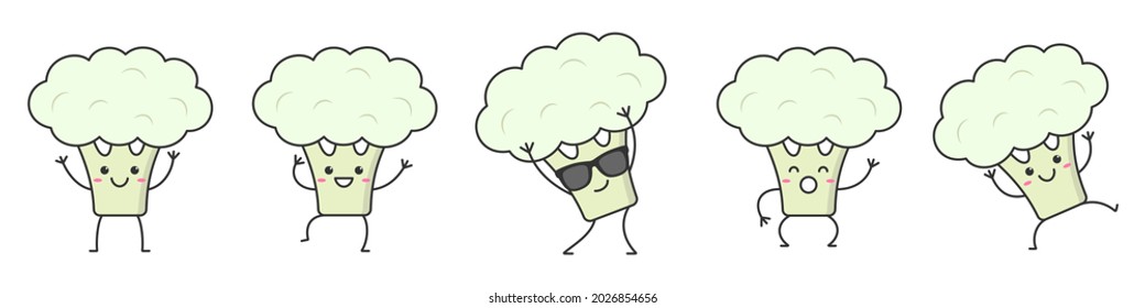 Set cauliflower character cartoon dancing smiling face vegetable  happy emotions icon logo vector illustration.