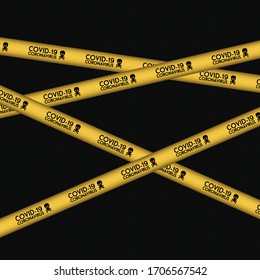 Set of caution, Corona Virus 2020, attention line. Black and yellow line striped. Virus infections. Coronavirus (2019-nCoV). Virus Covid 19-NCP. Virus cells